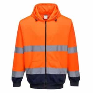 Felpa alta visibilit&agrave; bicolore con cappuccio  zip intera poliestere/cotone  300g